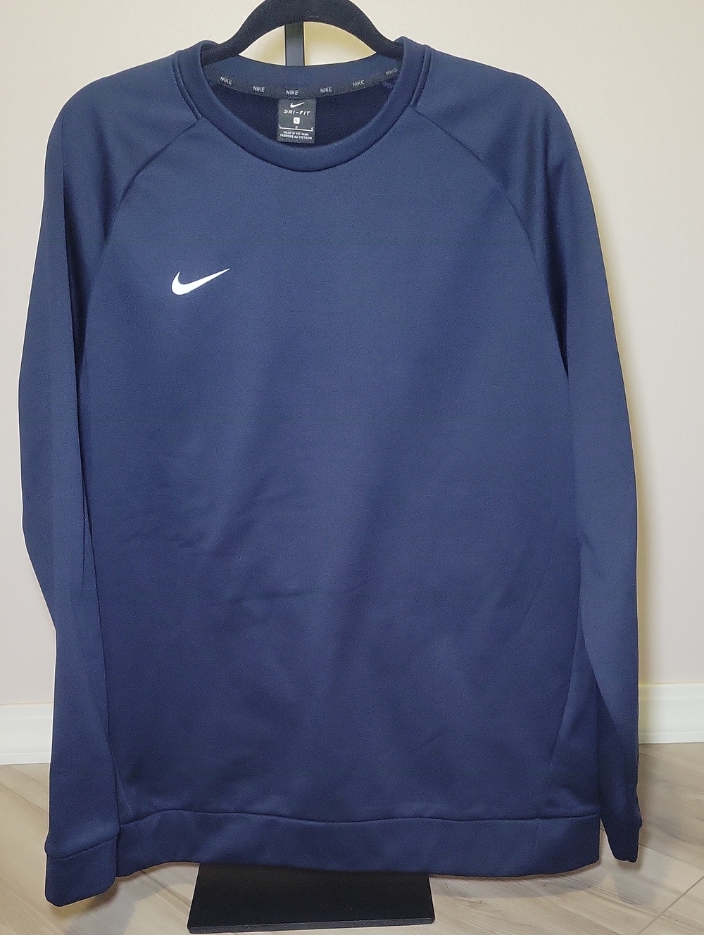 Nike Navy Long Sleeve Crew Sweatshirt with White Swoosh